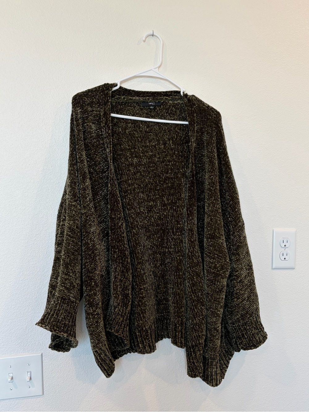 Very J Olive Chenille Open-Front Cardigan